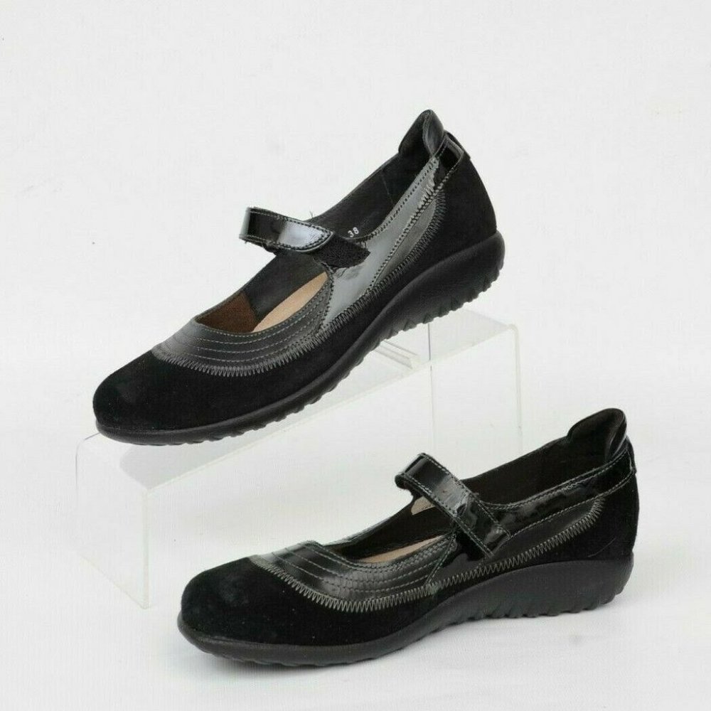 Naot Kirei Black Suede Patent Mary Jane Comfort Loafer Shoe Womens Size 7 Casual
